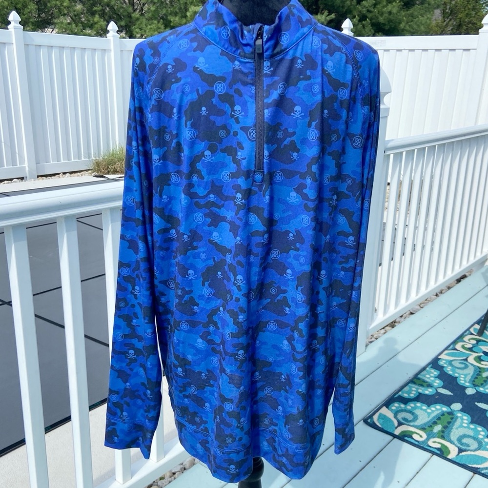 G/FORE Icon Camo Tech Jersey Luxe Staple Blue 1/4 Zip Pullover Men’s XXL